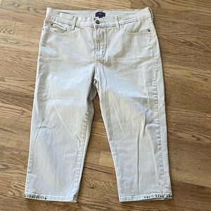 NYDJ Cream High-Rise Cropped Jeans W/Embellished Hem